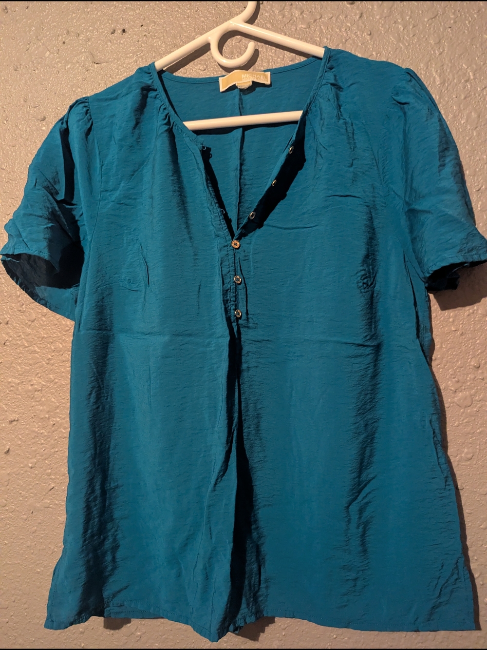 M/L Teal Short-Sleeve Henley Blouse Michael Kors